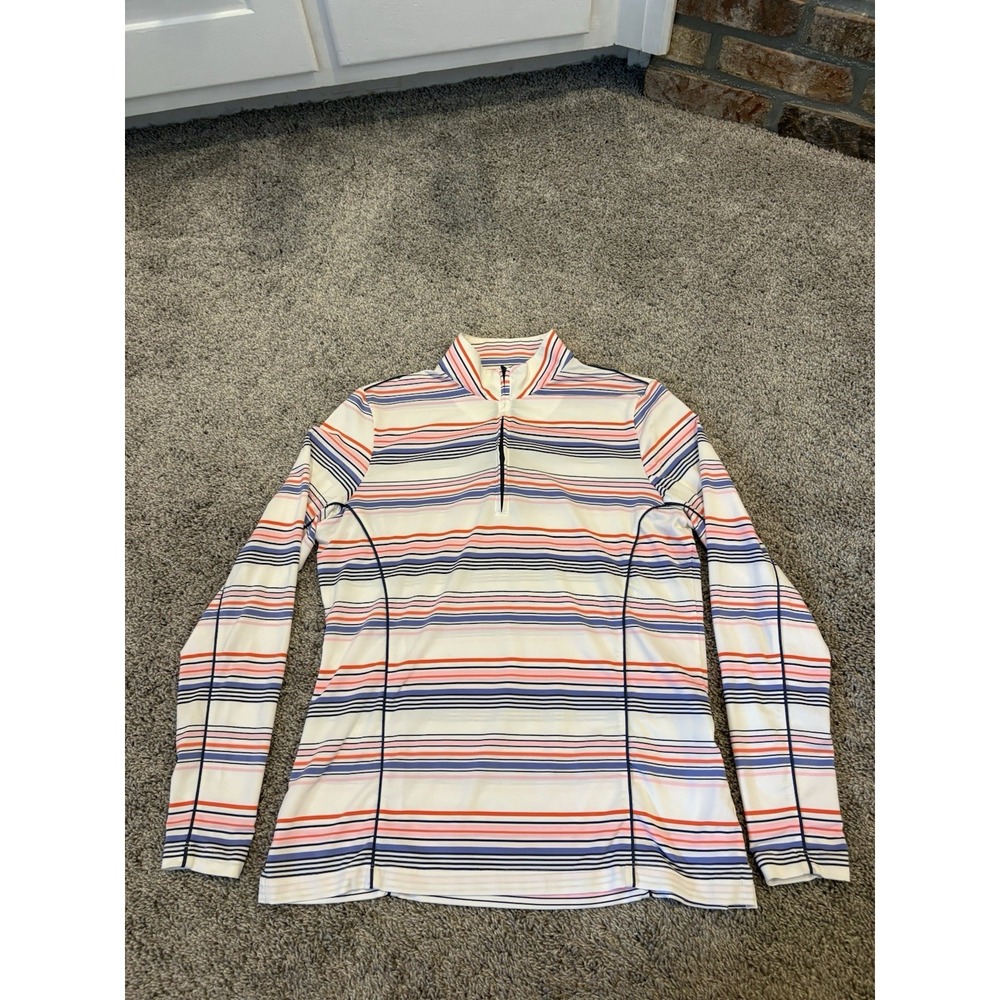 McArthur Golf Club Peter Millar 1/4 Zip Golf Pullover Womens Large White Striped